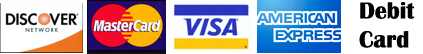 Discover, Visa, American Express, Mastercard, Debit